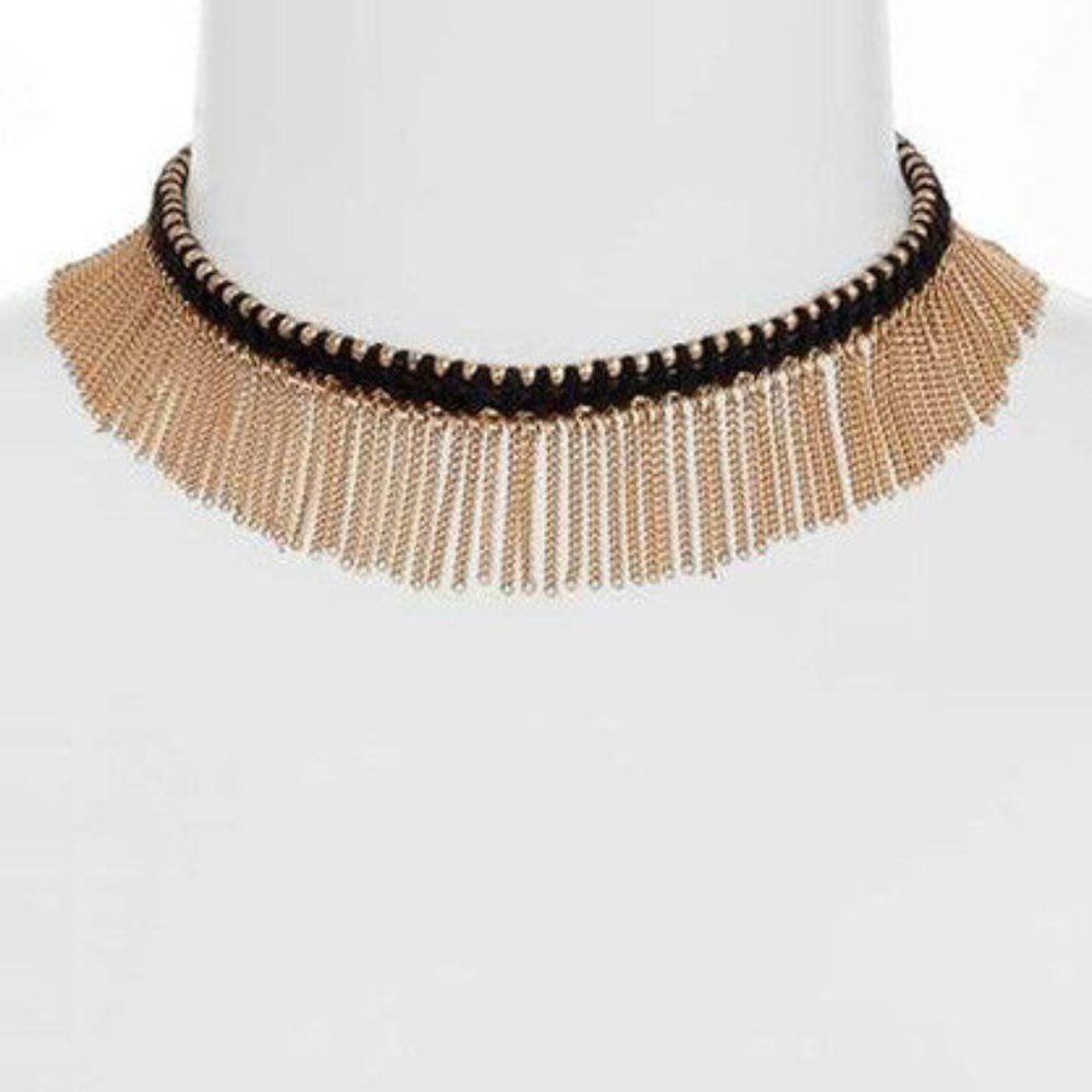 Nordstrom Treasure And Bond Sead Fringe Choker Necklace Nwt $89 Gold Black